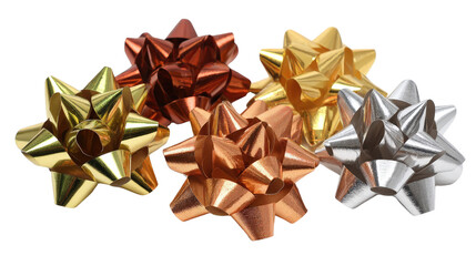 Decorative gift bows in metallic finish Transparent background, PNG file