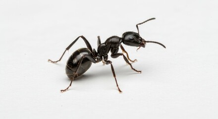 An ant raising his forelimbs to the left with white background shows a small insect in a unique pose isolated cleanly for creative and scientific use