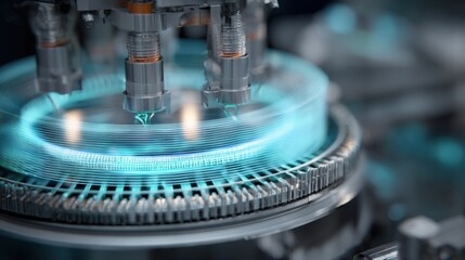 A still shot of robotic arms engaged in a delicate calibration process finetuning the alignment of fuel assemblies while ensuring adherence to stringent safety guidelines.