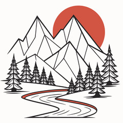 winter landscape with trees and mountains