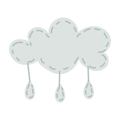 Obraz premium Soft cloud-shaped pillow with droplets. Handmade nature theme children's toy. Flat isolated colorful illustration. Cute in children's room. Soft pillow for children's development, love, comfort, care