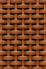Naklejka premium High-resolution seamless rattan texture with a realistic 3D look. The image features a detailed brown woven pattern that resembles synthetic or natural rattan, ideal for use in furniture design, backg