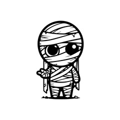 cute mummy halloween character. chibi style mummy illustration.
