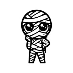 cute mummy halloween character. chibi style mummy illustration.