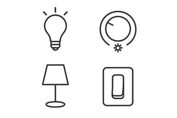 Outline icons of light bulb, dimmer, lamp, and switch