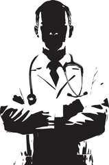 Black solid icon for a physician, Multiple images of a doctor