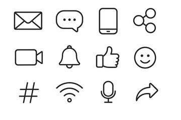Set of minimalist communication and social media icons