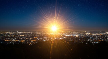 Bright City Lights at Night Under Starry Sky