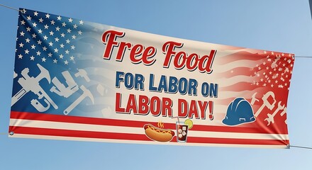 Labor day banner with free food and american patriotic theme look
