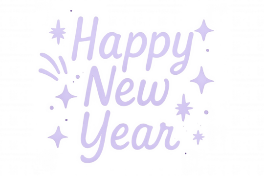 Purple happy new year lettering with sparkles and transparent background, ideal for festive projects