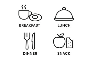 Meal icons depicting breakfast lunch dinner snack with food symbols
