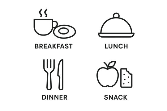 Meal icons depicting breakfast lunch dinner snack with food symbols