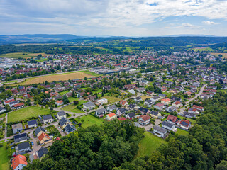 Aerial image of the idyllic German village Jestteten in Baden-Wuerttenberg.