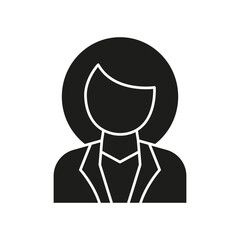 Businesswoman Profile Solid Icon. Female Executive, Leadership, And Professional Identification Silhouette Symbol. Corporate Representation. Isolated Vector Illustration