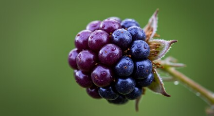 Closeup of Ripe Blackberry with Dew Drops