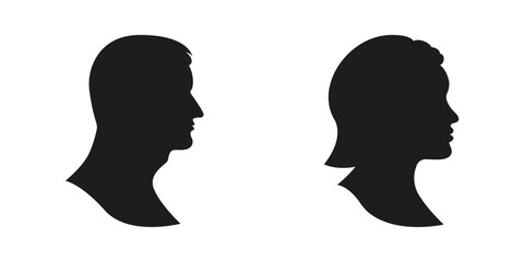 Human Side View Avatar Silhouettes of Male and Female Figures Solid Icon Set. Personal Identity and Gender Contact Profile Icons Silhouette Symbol Collection. Isolated Vector Illustration