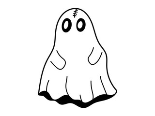 Cute ghost character. Halloween character. White ghost with black eyes, Cute spooky ghost. Isolated background. Vector illustration