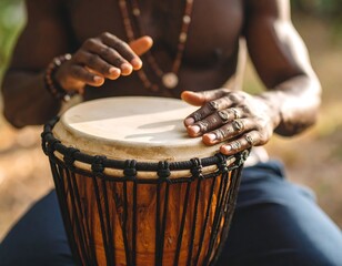 Close-up of hands playing djembe drum
