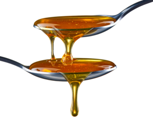 Golden Honey Drip Falling in Slow Motion, Isolated on Transparent Background