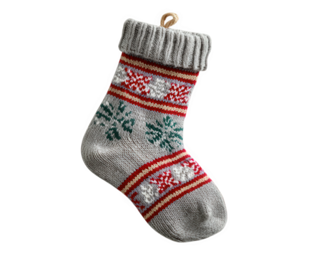 Knitted sock festive pattern red stripe green snowflake transparency background winter cozy holiday Christmas traditional cheerful