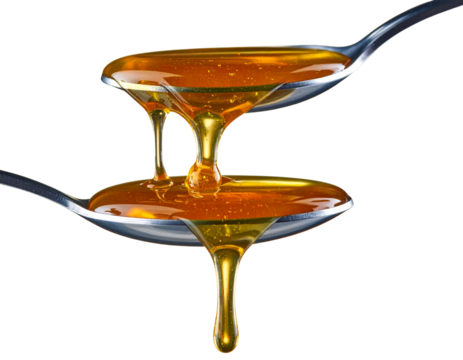 Golden Honey Drip Falling in Slow Motion, Isolated on Transparent Background