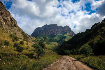 Scenic landscape of Caucasus mountains near El Tyubyu, Kabardino-Balkaria, Russia