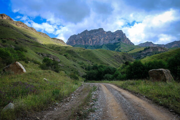 Scenic landscape of Caucasus mountains near El Tyubyu, Kabardino-Balkaria, Russia