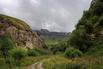 Scenic landscape of Caucasus mountains near El Tyubyu, Kabardino-Balkaria, Russia