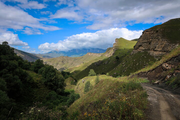 Scenic landscape of Caucasus mountains near El Tyubyu, Kabardino-Balkaria, Russia