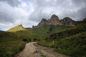 Scenic landscape of Caucasus mountains near El Tyubyu, Kabardino-Balkaria, Russia