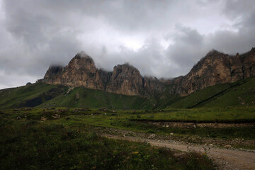 Scenic landscape of Caucasus mountains near El Tyubyu, Kabardino-Balkaria, Russia