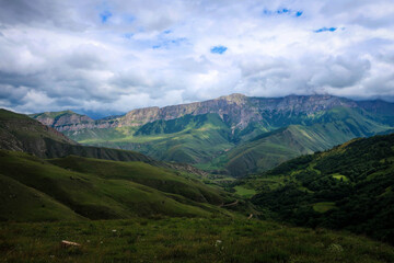 Scenic landscape of Caucasus mountains near El Tyubyu, Kabardino-Balkaria, Russia