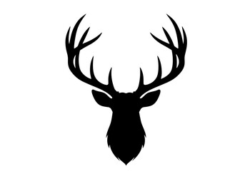 Forward-Facing Deer Head Silhouette with Symmetrical Multi-Point Antlers &ndash; Nature-Inspired Emblem