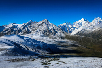 Scenic Bezengi mountain range with snow peaks, Kabardino-Balkaria, Russia