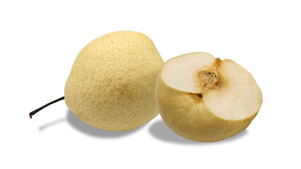 Fototapeta premium sliced and whole Chinese pears or yellow pear on white background included Reflection. 