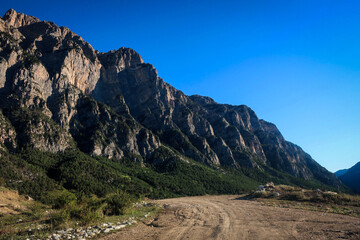Fototapeta premium General view of North Caucasus mountains landscape near Hidicus village, North Osetia, Russia