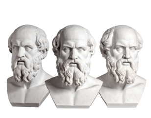 Set of Ancient Greek Marble Philosopher Busts, Transparent Background PNG