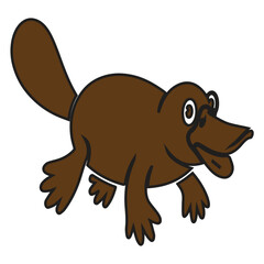 Fototapeta premium Cartoon platypus isolated on white background, showcasing its distinctive features like a ducklike bill, webbed feet, and a beaverlike tail, creating a whimsical and charming illustration