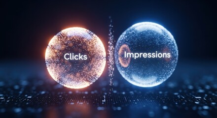 A conceptual illustration showing the separation of digital clicks and ad impressions symbolizing changes in online marketing metrics and user engagement. Cinematic shallow depth