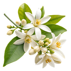 Orange blossom flowers and leaves isolated on transparent background