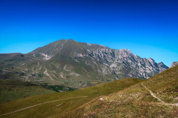 Fototapeta premium Landscape with mountains and Terek river in Ingushetia, Russia