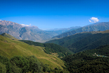 Landscape with mountains and Terek river in Ingushetia, Russia