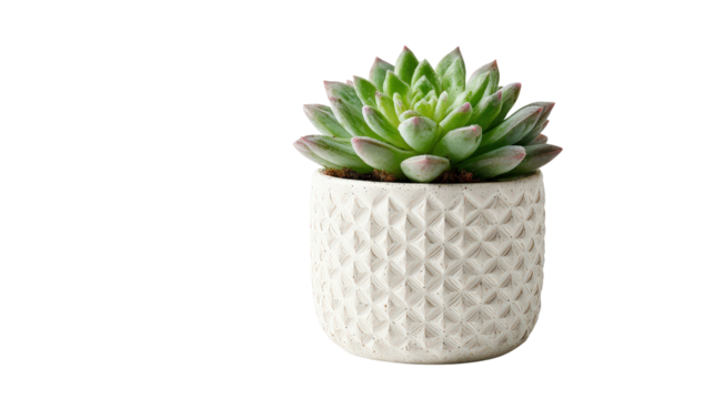 Modern ceramic planter with succulentTransparent background, PNG file
