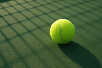 Tennis ball on court with shadows