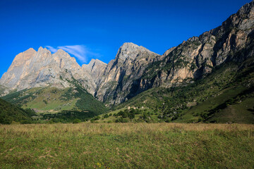 Fototapeta premium Scenic mountains of North Caucasus near Egikal village, Ingushetia, Russia