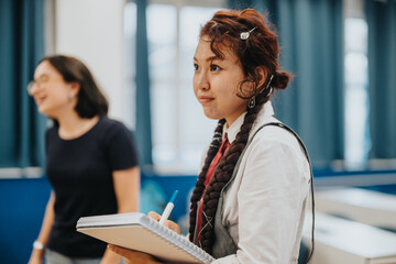 Students participating in a school setting, showing attentive engagement with learning materials. The image conveys education, focus, and studiousness in a supportive academic environment.