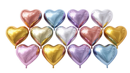 Metallic balloons in heart shapesTransparent background, PNG file