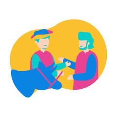 Festival of the Sacrifice. Two men and a horse greeting each other isolated on transparent background.