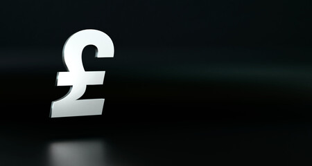 Silver shiny British pound currency sign. Symbol, 3D sign, icon, GBP Britsh pound. 3D illustration