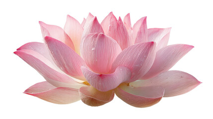 Open lotus flower with soft pink petalsTransparent background, PNG file